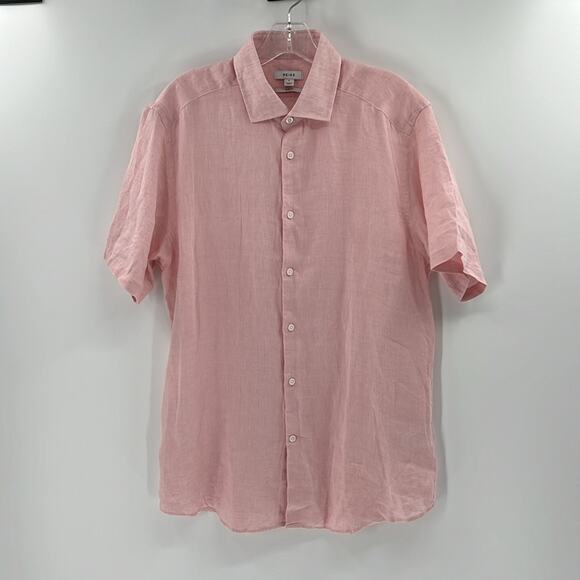 Reiss Men's Holiday Slim Fit Linen SS Button Shirt - Pink - Large - Picture 2 of 6